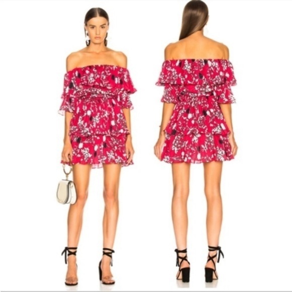 Self-Portrait Off The Shoulder Pleated Floral Mini Dress 6 - Picture 1 of 11